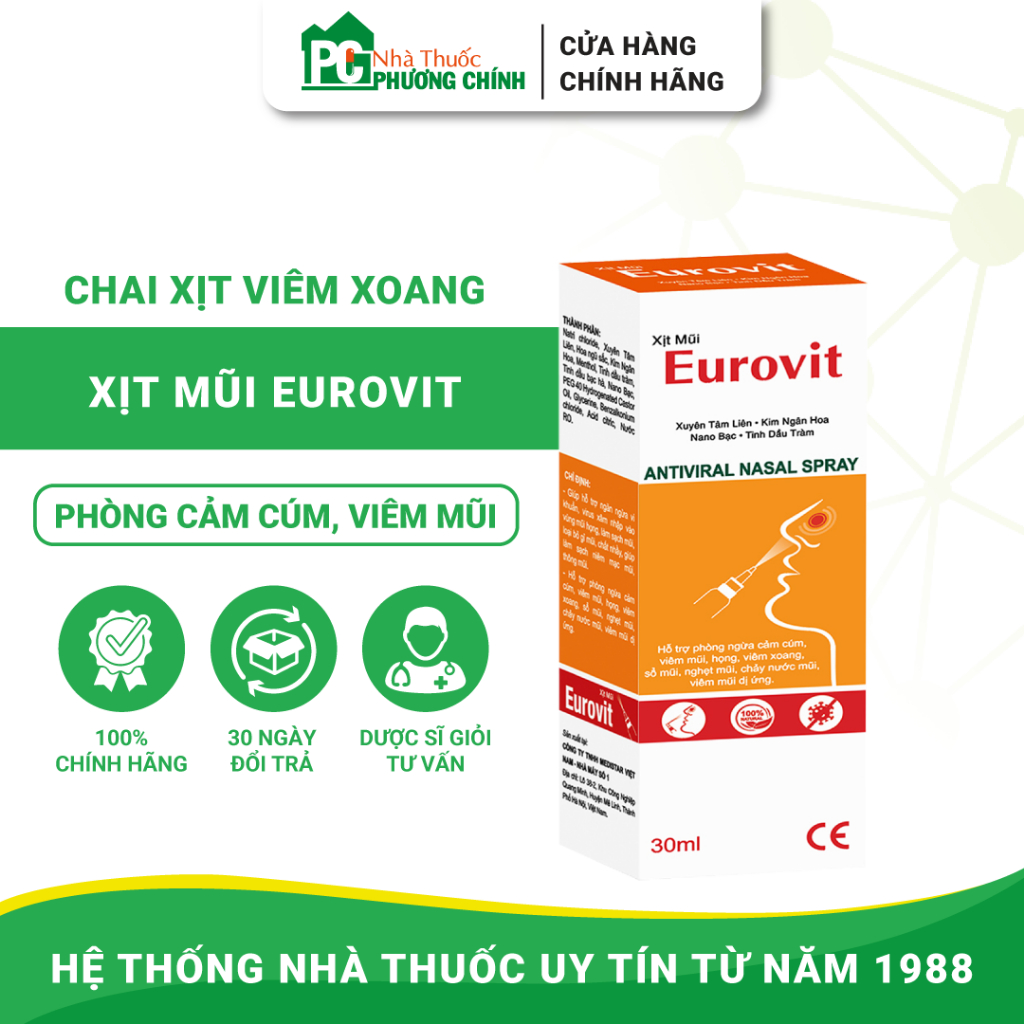 Xịt Mũi Eurovit Giúp Làm Sạch Mũi, Thông Mũi, Giảm Tình Trạng Sổ Mũi, Nghẹt Mũi (Hộp 30ml)