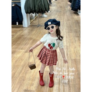 Set áo cherry cv kẻ đỏ bé gái