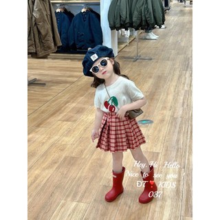 Set áo cherry cv kẻ đỏ bé gái