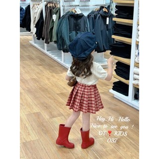 Set áo cherry cv kẻ đỏ bé gái