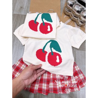 Set áo cherry cv kẻ đỏ bé gái