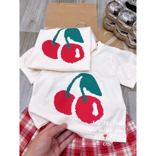 Set áo cherry cv kẻ đỏ bé gái