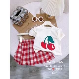 Set áo cherry cv kẻ đỏ bé gái