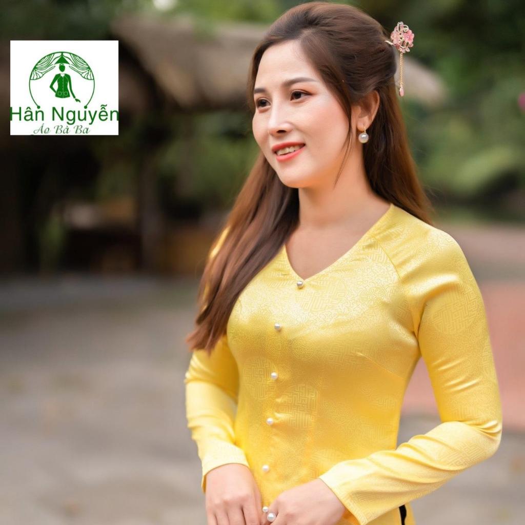  B.A40   ÁO LẺ   Bà Ba Gấm Đồng Tiền Cổ Tim Dây Kéo - Hân Nguyễn Áo Bà Ba 