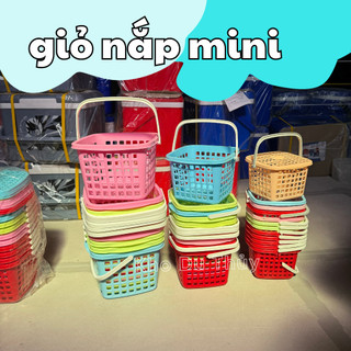 Giỏ nhựa vuông nhỏ xíu có nắp đựng đồ đa năng, phù hợp đựng tỏi ớt nhà bếp, giỏ lớn đựng đồ nhà tắm, đựng thun, buộc tóc