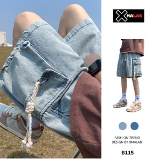 Quần short nam jean túi hộp ống rộng Xmalab quần đùi nam lửng co giãn cạp chun có dây thừng B115