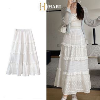 Chân váy ren Hari phối viền bèo 4 tầng dáng dài 1258 P0K44