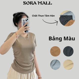 Áo thun bigsize nữ cổ tim sora.mall,áo kiểu nữ bigsize nhún eo co giãn tốt chất liệu thun tăm 139
