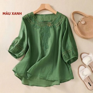 Áo trung niên cho mẹ thêu hoa tay lỡ sang trọng