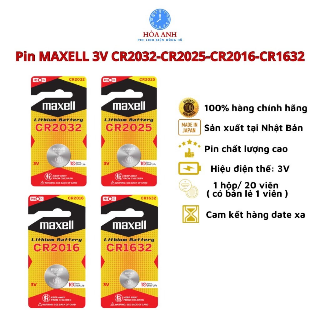 Pin MAXELL chính hãng 2032 - 2025 - 2016 - 1632 viên vĩ đỏ 3V