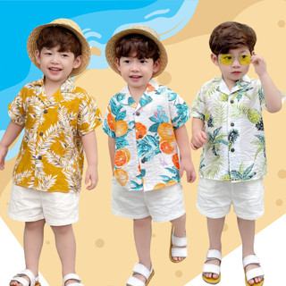Set sơ mi tơ đũi cho bé trai đi biển áo họa tiết nổi bật bộ quần áo đi chơi sành điệu 8 đến 25 kg BERNIE tổng hợp