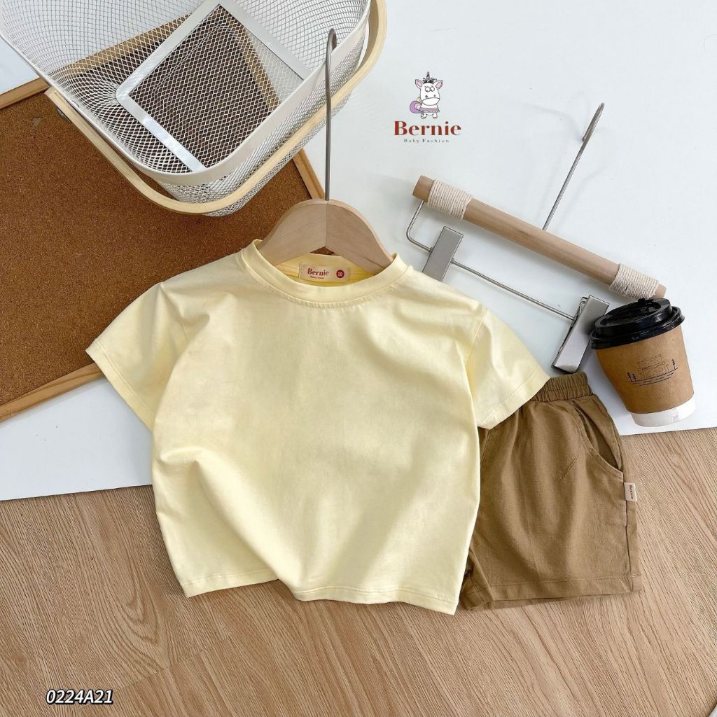 Set áo phông quần kaki BERNIE siêu chất trơn màu basic phong cách thời trang hè cho bé từ 9 tới 26kg