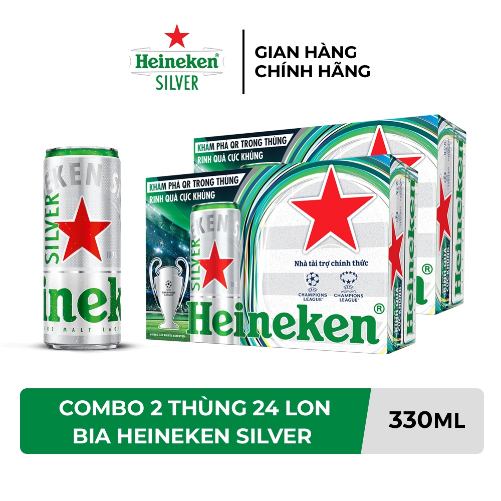 HỎA TỐC HCM - Combo 2 Thùng 24 lon bia Heineken Silver 330ml/lon - Khám phá QR trong thùng