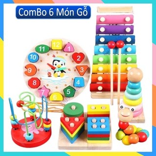 Combo 6 món đồ chơi gỗ phát triển trí tuệ cho bé, Đồ chơi gỗ thông minhMontessori