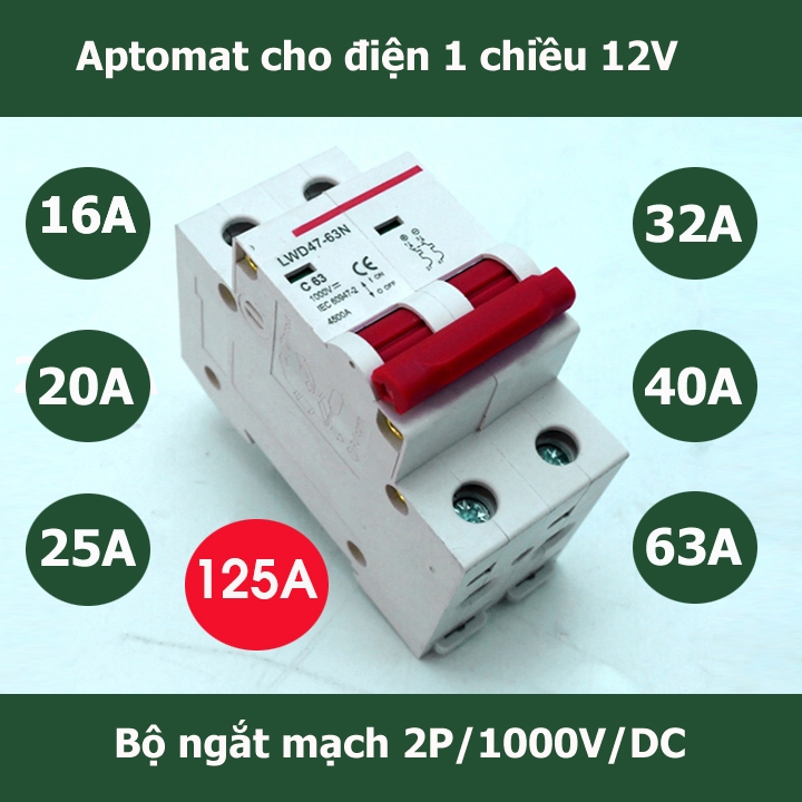 Aptomat  (át tô mát dc 100v ) MCB DC 1000V 2p Át DC 1000V 2P Bộ ngắt mạch một chiều Năng Lượng Mặt Trời 1000V LW