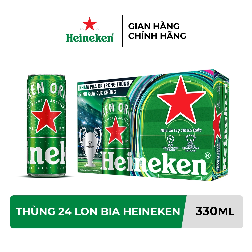 HỎA TỐC HCM - Thùng 24 lon bia Heineken 330ml/lon - Khám phá QR trong thùng