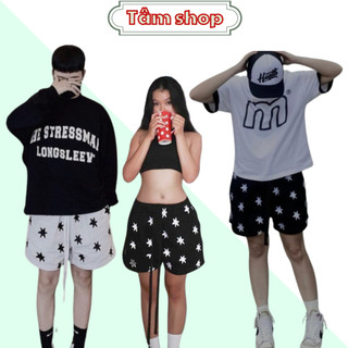 Quần short ngố kaki trên gối in hình ngôi sao unisex Trơn Đùi nam nữ phong cách ulzzang hai màu đen trắng - tâmshop