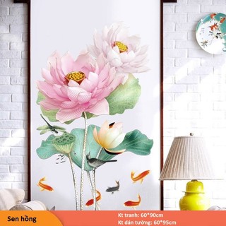 Tranh decal dán tường SEN HỒNG dán phòng khách - Decal dán tường phòng khách️