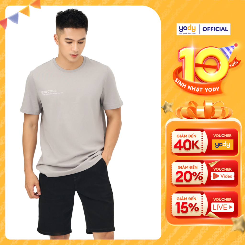 Áo thun basic nam YODY tshirt clean Việt Nam mềm mại, thấm hút, kiểu d