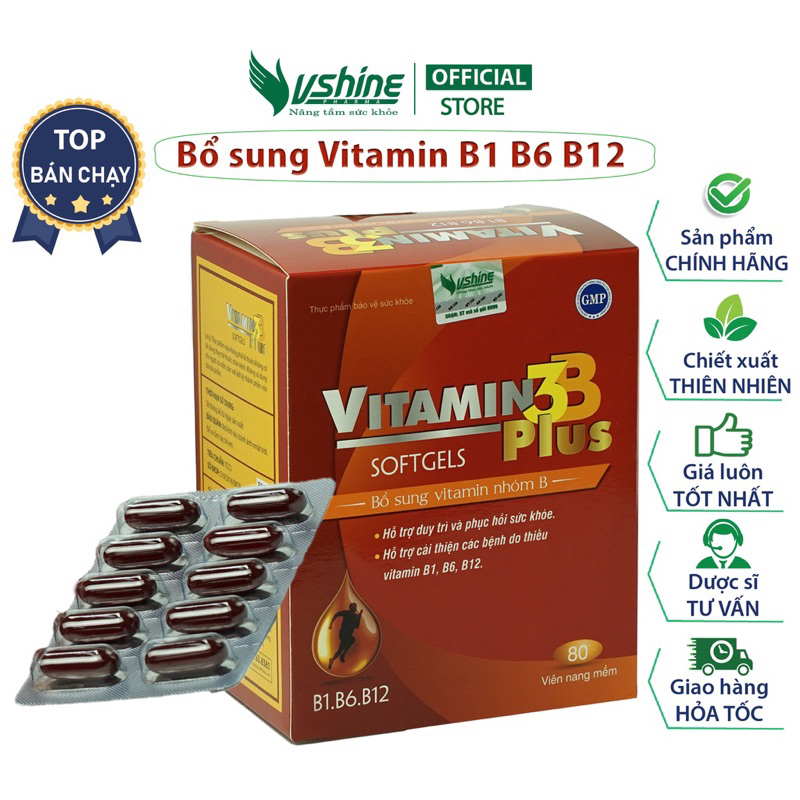 Vitamin 3B Plus Vshine Bổ sung magie, vitamin B1-B6-B12, Bồi bổ sức khỏe, chán ăn, mệt mỏi-203