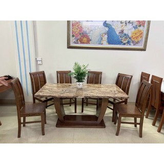 Bộ bàn ghế ăn 6 ghế gỗ sồi ,ghế tựa cong