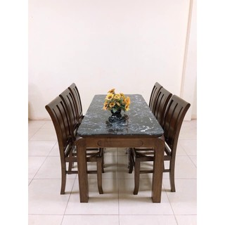 Bộ bàn ăn gỗ sồi mặt bàn đá A 85 hàng giá xưởng, miễn phí giao hàng Hồ Chí Minh