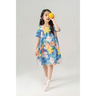 Đầm dự tiệc LEAH babydoll dáng xoè cộc tay thô in hoa xinh xắn cho bé từ 3,4,5,6,7,8,9,10 tuổi - Naomi dress