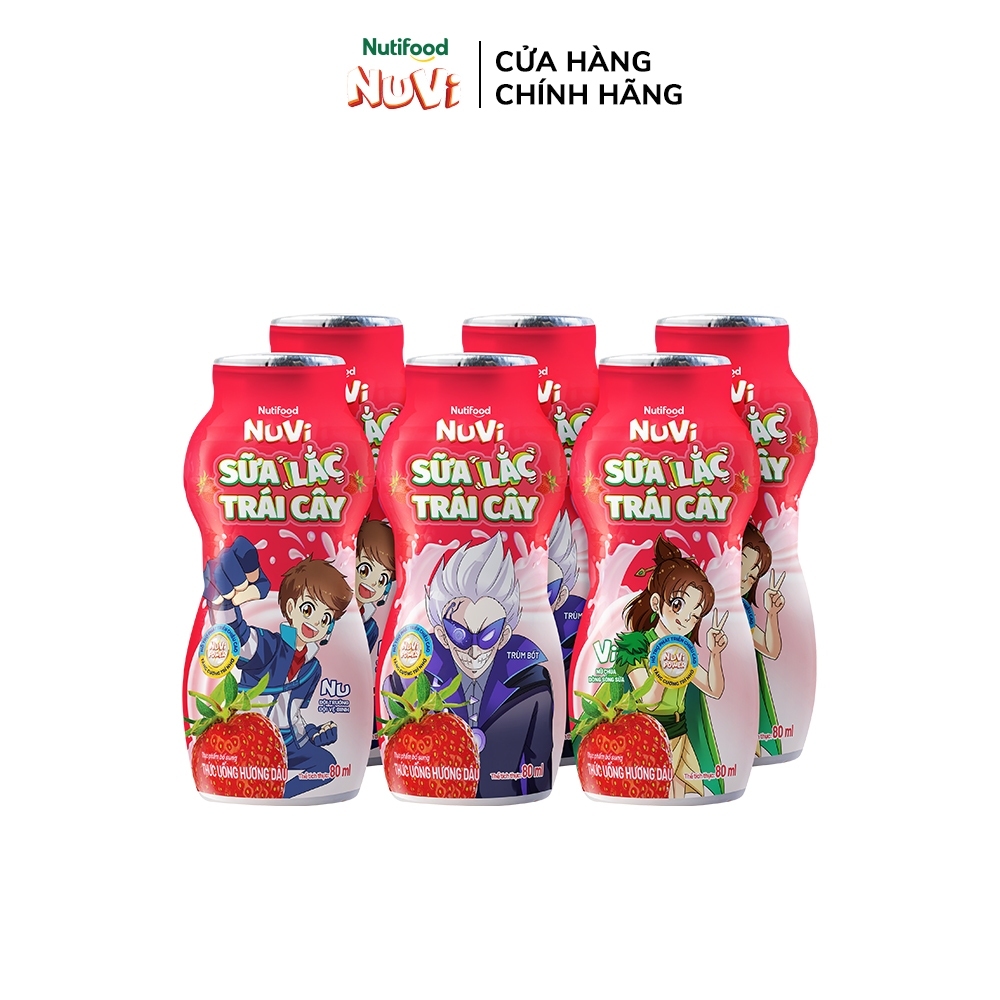 Thùng 48 Chai NuVi Thức Uống Hương Dâu Trái Cây Lắc Sữa chai 80ml-TUH STORE