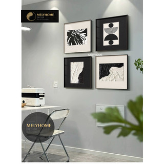 Tranh đơn vuông Canvas cao cấp Wabi Sabi Trừu Tượng Tối Giản Đen Trắng Nghệ Thuật Trang trí phòng khách MELYHOME DECOR