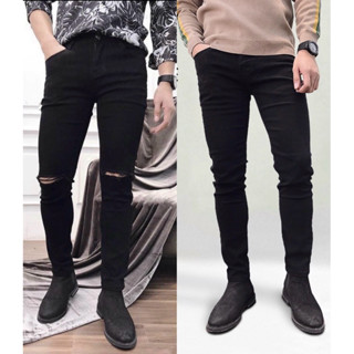 [Hàng Xịn] Quần jean nam trơn,Quần jean nam rách gối,chất vải jean deim cao cấp dễ phối đồ hàng VNXK