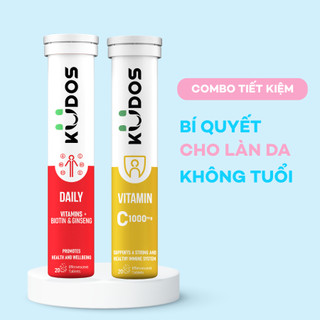 Combo Viên sủi KUDOS DAILY VITAMINS PLUS BIOTIN & GINSENG  + Viên sủi KUDOS VITAMIN C 1000MG (20 viên/ Tuýp)