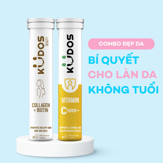 Combo Viên Sủi KUDOS VITAMIN C 1000mg + Viên Sủi  KUDOS BEAUTY COLLAGEN + BIOTIN (20 viên/ Tuýp)