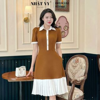 Đầm công sở Nhật Vy cổ sơ mi tay ngắn dập ly đuôi cá chất lụa phù hợp đi làm dự tiệc đơn giản thanh lịch - D2973