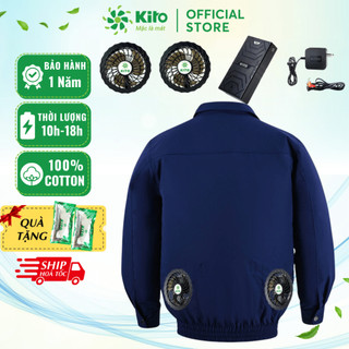 Bộ Áo Điều Hòa KITO PRO Pin 25.000mAh(10 - 17h) Quạt 12V, Áo COTTON Có Túi Đựng Đá Khô, BH 1 Năm, Tặng 2 Túi Đá Khô