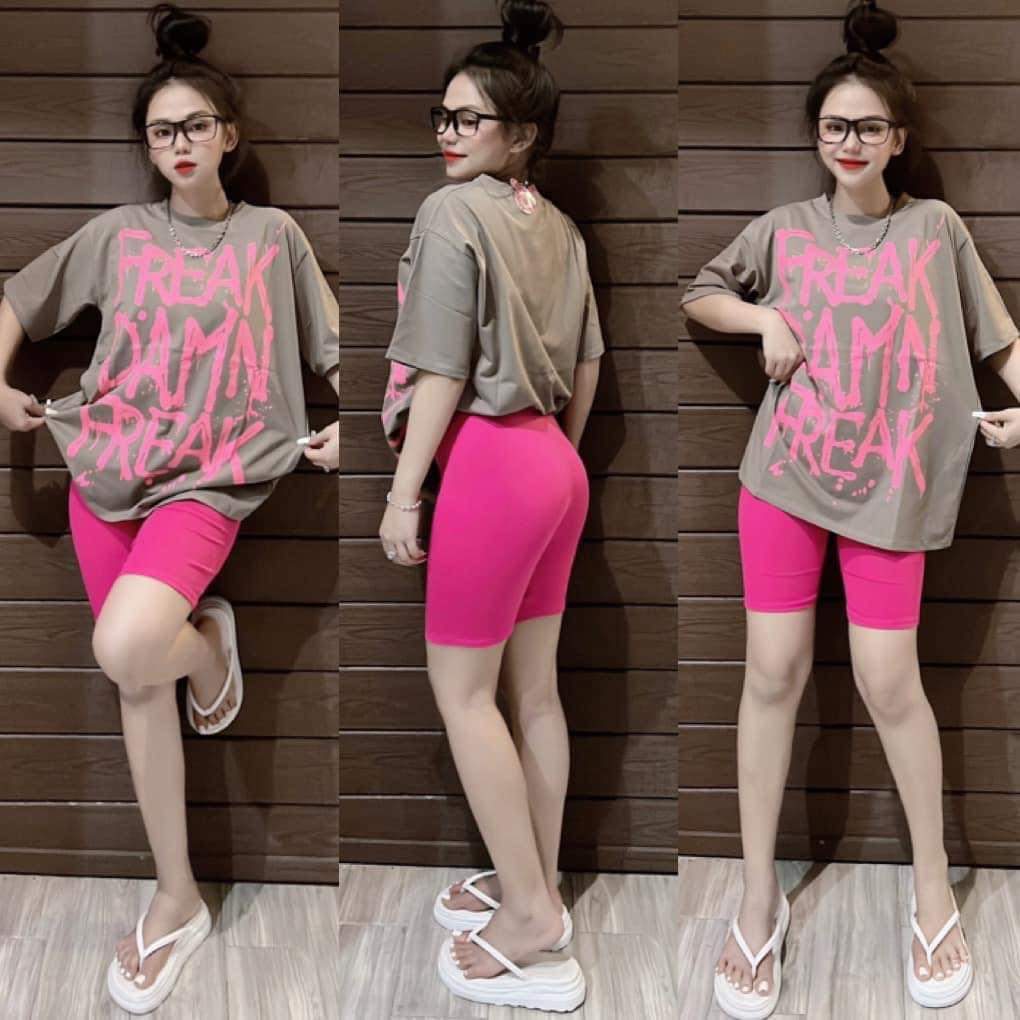 ĐỒ BỘ NGỐ LEGING NỮ THUN GÂN TĂM  KÈM ÁO COTTON FORM RỔNG MẶC NHÀ ĐI CHƠI ĐI-HT074