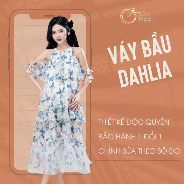 Đầm Bầu Mùa Hè Mặc Du Lịch 3 Tầng Chất Liệu Ren Dệt Hoa Cao Cấp Thiết Kế Chính Hãng Glam Nest DAHLIA