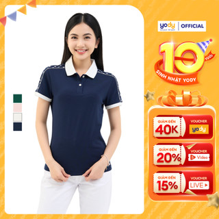  Áo thun polo nữ YODY áo phông phối vai họa tiết monogram mềm mại co giãn thấm hút mồ hôi APN6012