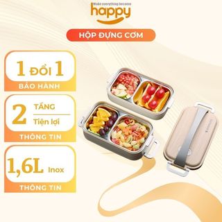 Hộp cơm inox 2 tầng Hộp cơm văn phòng giữ nhiệt tiện dụng, gọn nhẹ, đựng được nhiều thức ăn