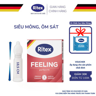 Bao cao su siêu mỏng ritex feeling size to nhiều gel bôi trơn hộp 3 bcs ritex