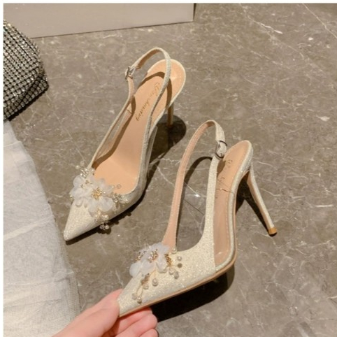 Giày cao gót thời trang kim tuyến, giày cưới sang chảnh blingbling 8 phân mã GSC127 | BigBuy360 - bigbuy360.vn