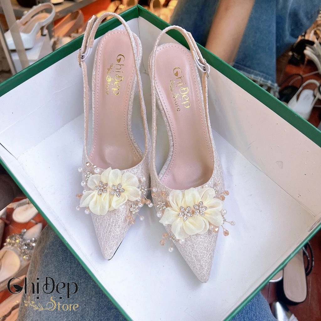 Giày cao gót kim tuyến, giày cưới cô dâu sang chảnh 8 phân mã GSC126