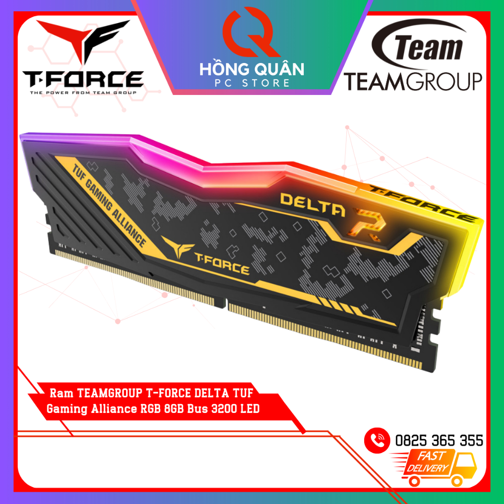 Ram TEAMGROUP T-FORCE DELTA TUF Gaming Alliance RGB 8GB DDR4 3200MHz LED New - Hàng Chính Hãng Bảo Hành 5 Năm 1 Đổi 1