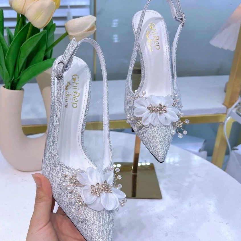 Giày cao gót kim tuyến, giày cưới cô dâu sang chảnh 8 phân mã GSC126 | BigBuy360 - bigbuy360.vn