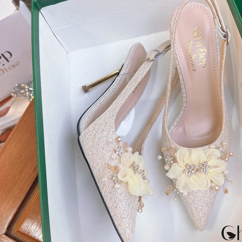 Giày cao gót kim tuyến, giày cưới cô dâu sang chảnh 8 phân mã GSC126 | BigBuy360 - bigbuy360.vn