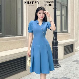 Đầm công sở Nhật Vy cổ sơ mi form dáng xoè chất liệu lụa phù hợp đi làm dự tiệc dạo phố - D2960