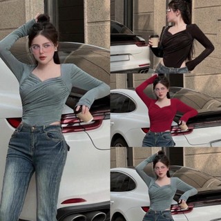  Áo Thun Nhũ Bigsize Tay Dài Cổ V Xẻ Xoắn Cuốn Hút Xanh Rêu Đen Đỏ ĐÔ MS AT 57