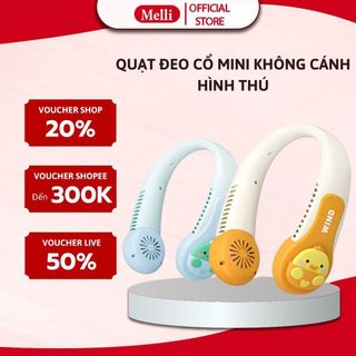 Quạt Đeo Cổ Mini Không Cánh Hình Thú Wind 3D Melli 3 Tốc Độ Gió Sạc Usb Tiện Lợi Kiểu Dáng Cute Dung Lượng Pin 4000mAH
