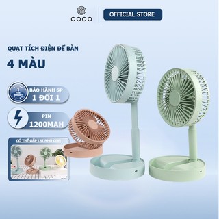 [LOẠI 1] Quạt Mini Để Bàn - Quạt Tích Điện Gấp Gọn Điều Chỉnh Xoay 180 Độ - Pin 1200mAh, 3 Tốc Độ Gió, Cổng Sạc USB