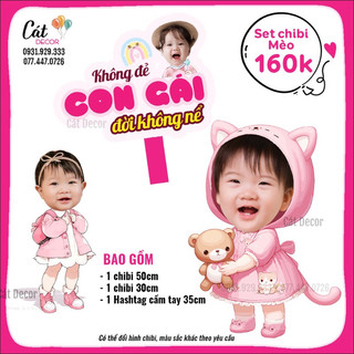 Set chibi bé mèo dành cho bé gái