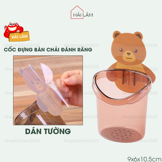 Combo 2 Kệ đựng bàn chải đánh răng hình gấu dán tường có lỗ thoát nước